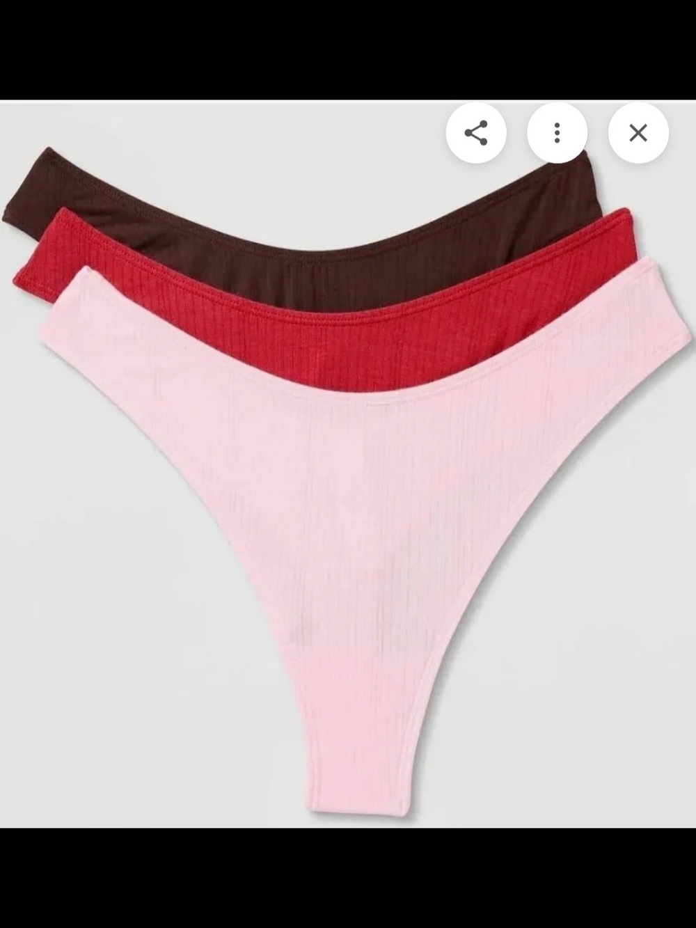 Auden 3-Pack Ribbed Thongs in Black, Red, and Light Pink